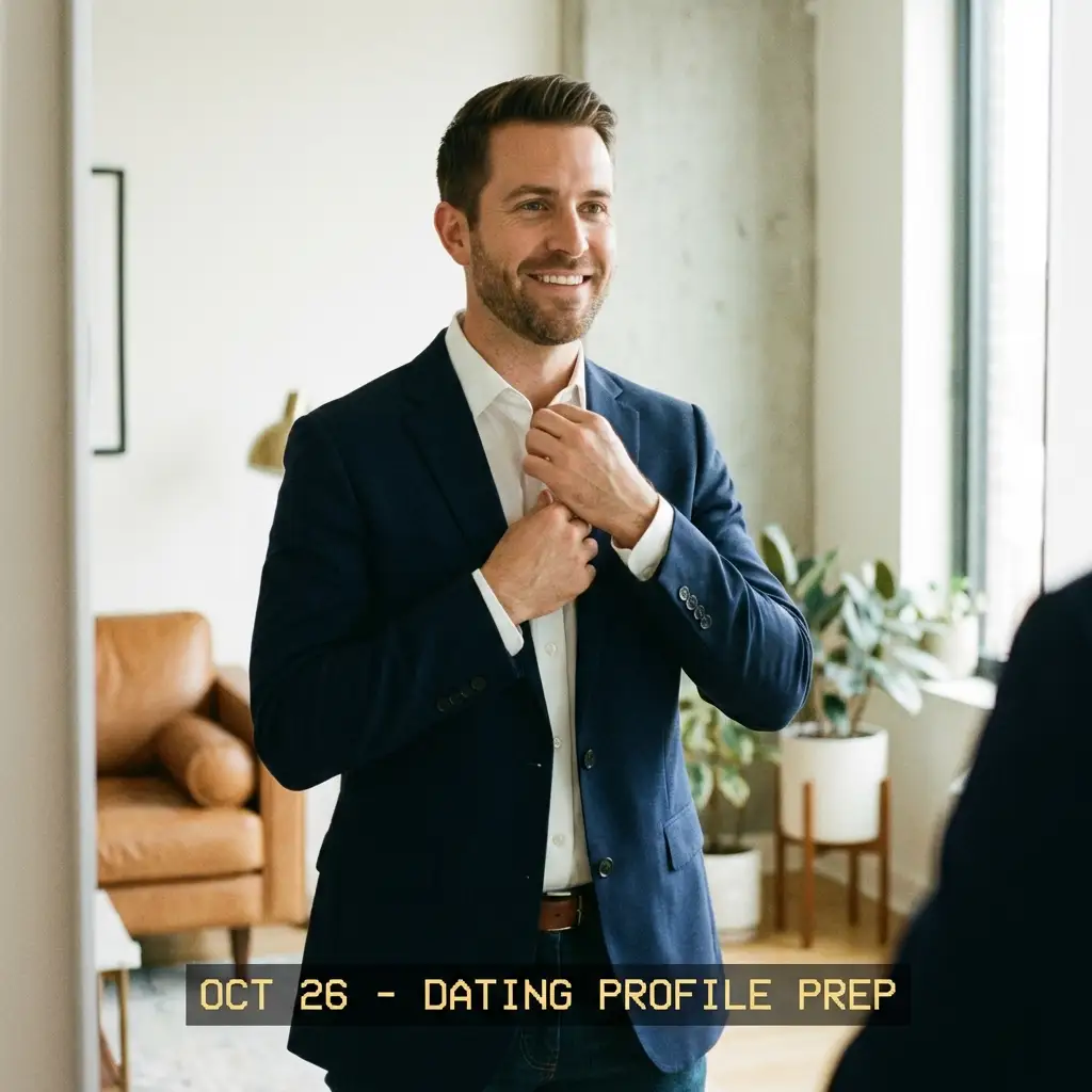 Man adjusting collar