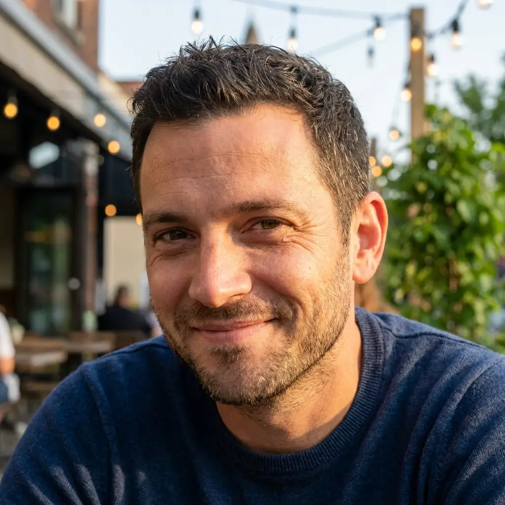 Close up portrait of a man smiling genuinely