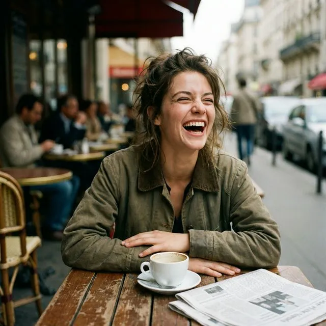 Candid photo of woman laughing