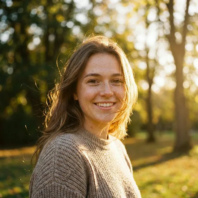Happy woman in golden hour light