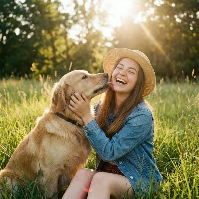 Woman playing with dog