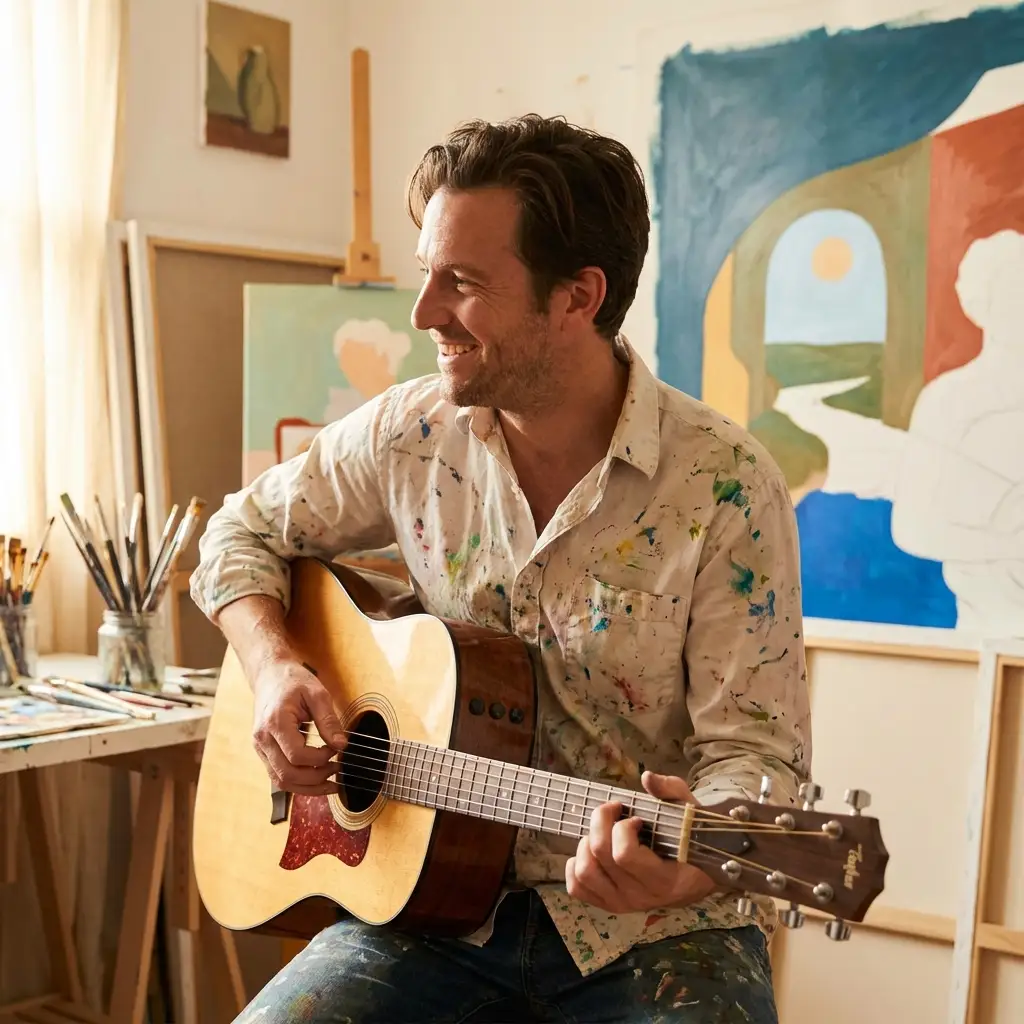 Man playing guitar or painting