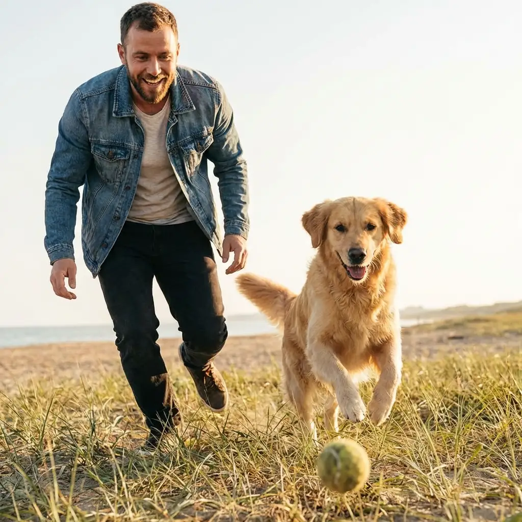 Man playing with a dog