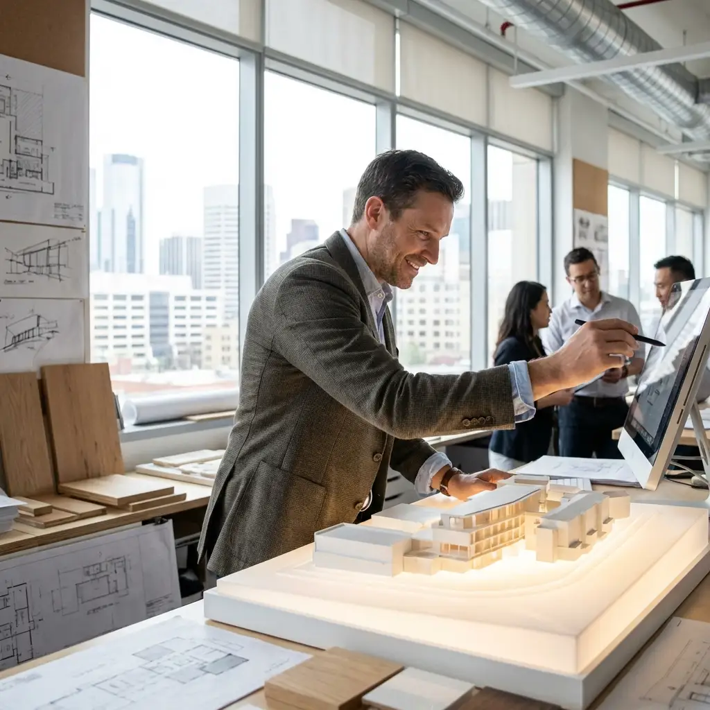 Man working in an interesting environment